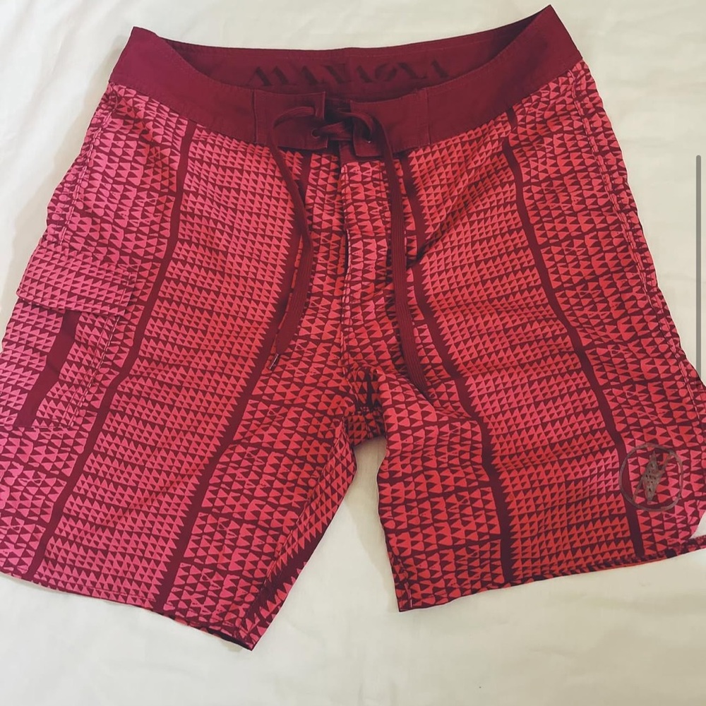 Red Patterned Men's Swim Shorts